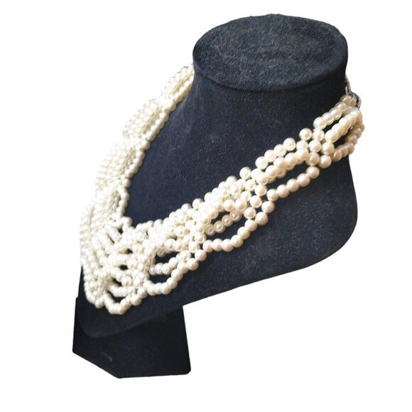 Charming Charlie Multi-Strand Collar White Faux Pearl Necklace Classic Beaded - Picture 3 of 5